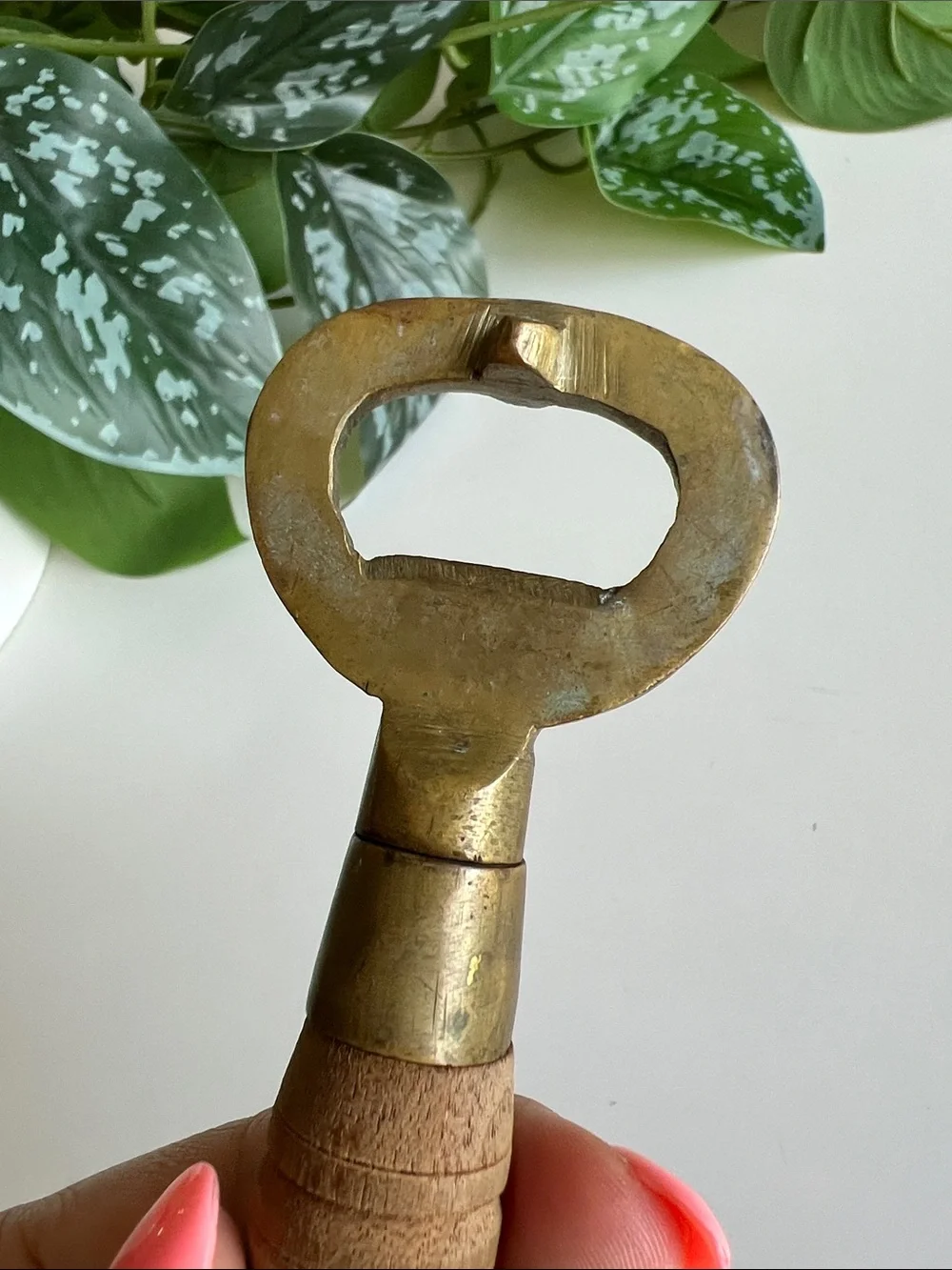 Vintage Brass Carved Wood Bottle Opener Barware